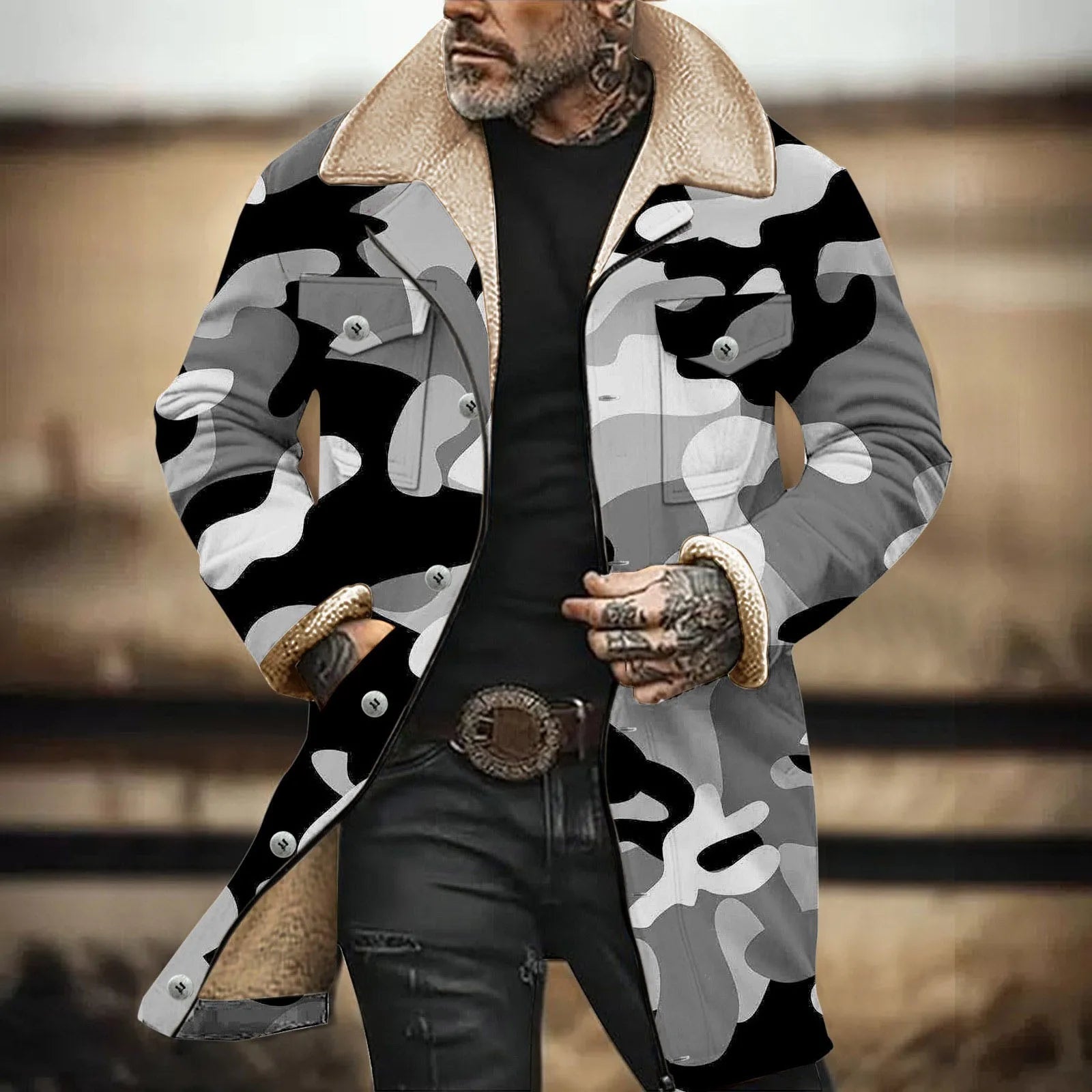 Men’s 3D Printed Vintage Military Jacket | Camo Colors