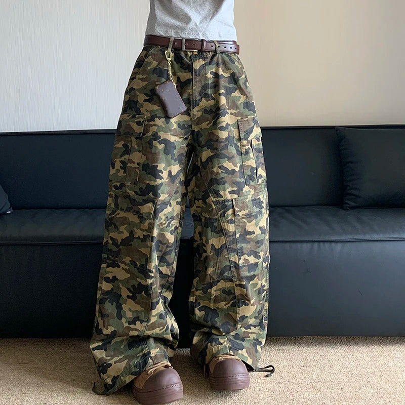 American Camo Workwear Pants Men Loose Straight Wide-Leg Camo Colors