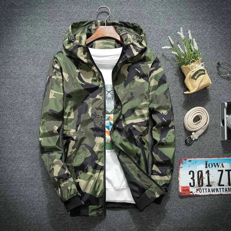 Men's Camo Hooded Windbreaker – Casual Spring Jacket | Camo Colors