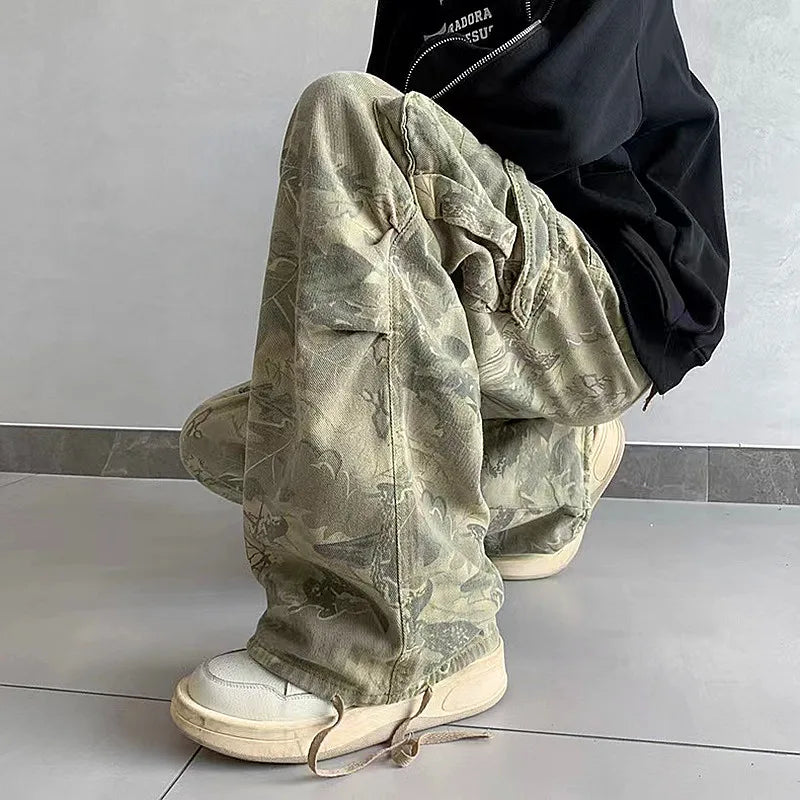 Y2K Baggy Camouflage Cargo Jeans with Side Pockets | Camo Colors