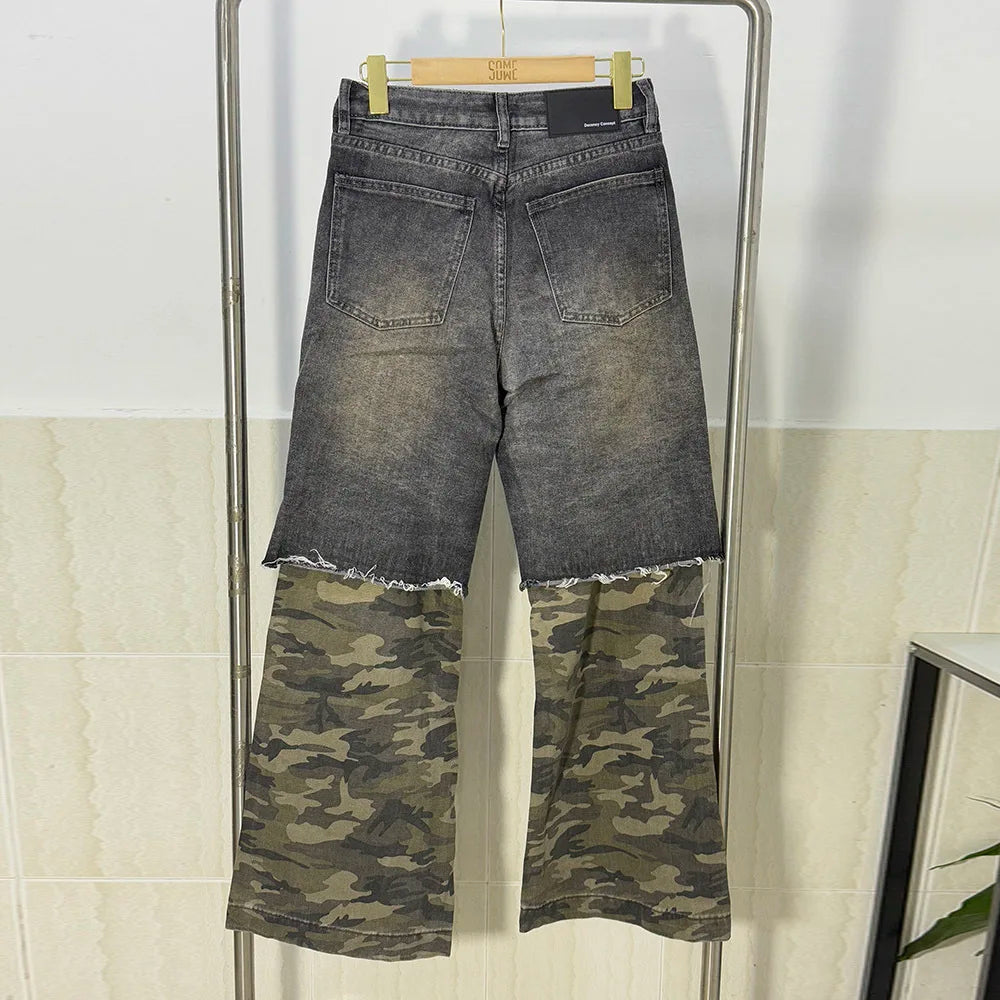 American Street Design Camouflage Splicing Jeans PFNW | Camo Colors