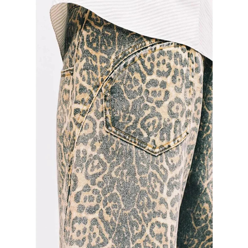Women’s Retro Leopard Print Wide Leg Jeans | Y2K Hip-Hop Style | Camo Colors