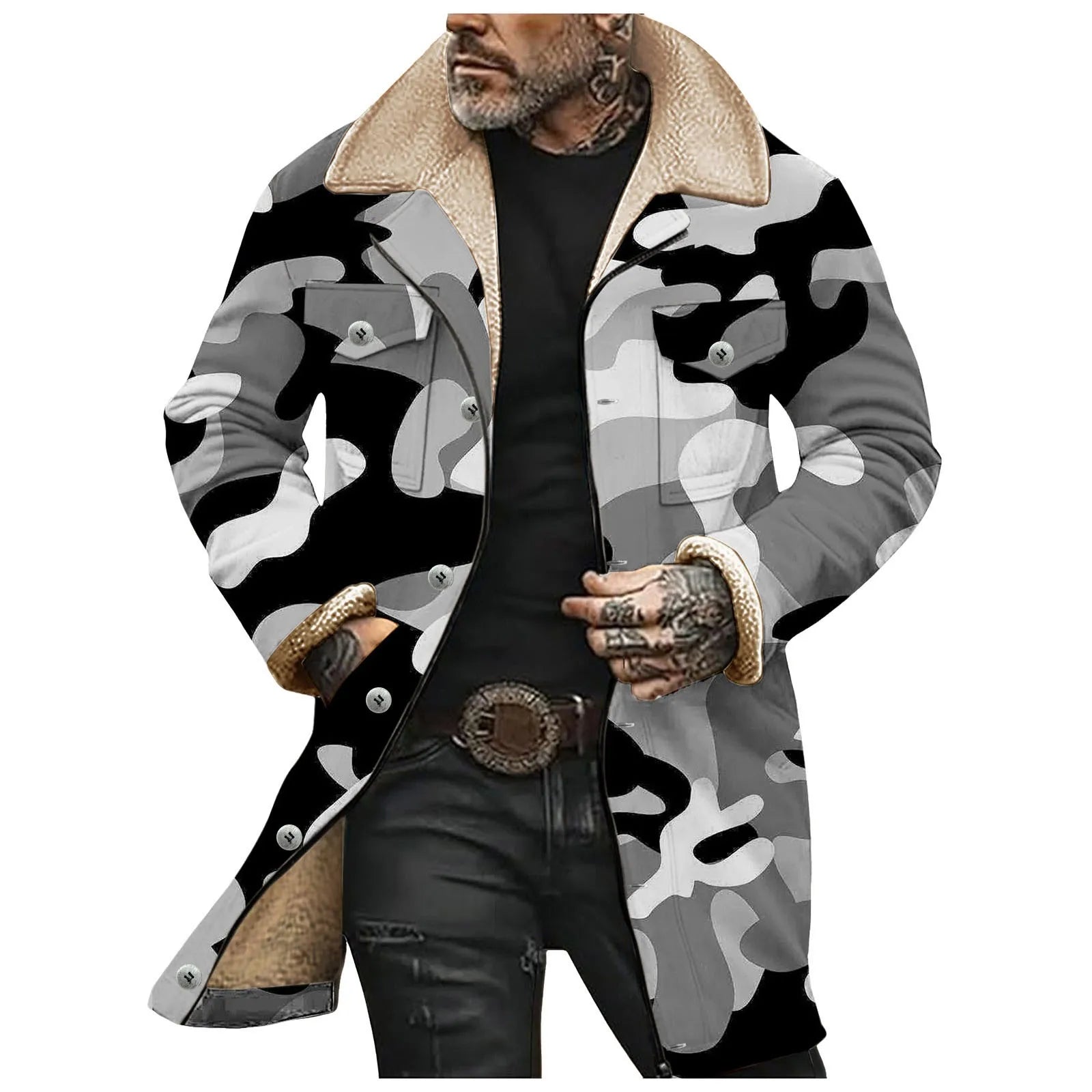 Men’s 3D Printed Vintage Military Jacket | Camo Colors