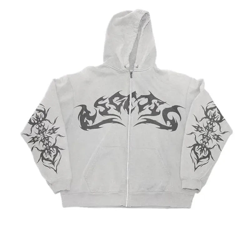 Gothic Y2K Zip-Up Hoodie | Retro Punk Streetwear for Women | Camo Colors