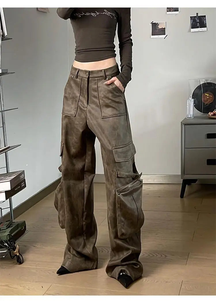 Y2K Baggy Faux Leather Cargo Pants – High Street Vibes | Camo Colors
