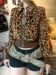 Leopard Print Faux Fur Coat with Knitted Waist | Camo Colors