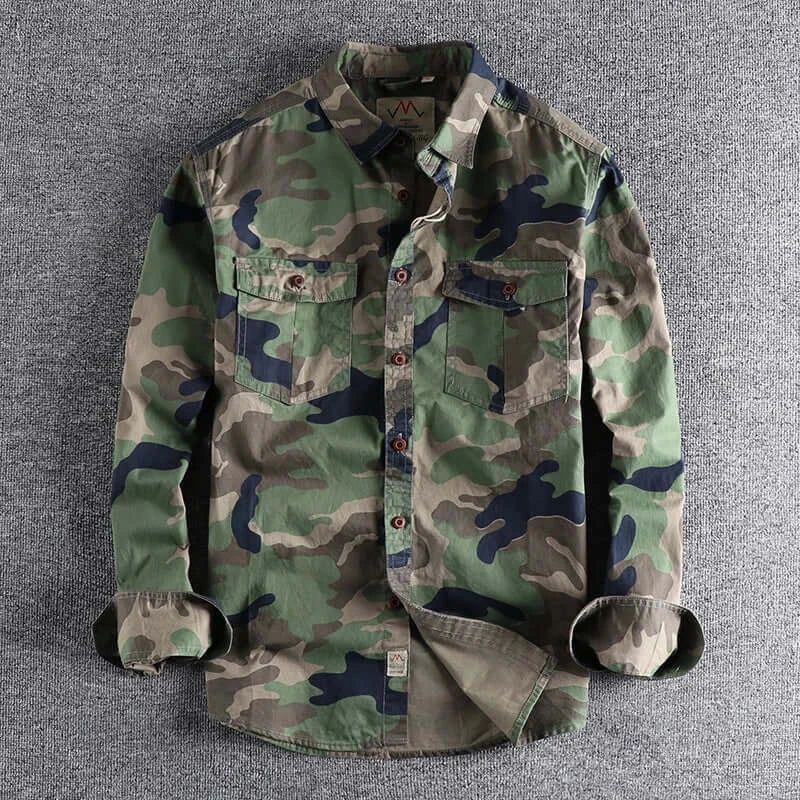 Men’s Camouflage Cargo Shirt – Military Tactical Casual Top | Camo Colors