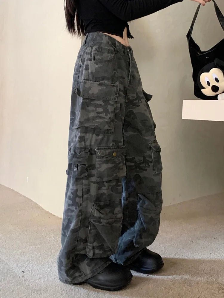 Y2K Washed Camo Baggy Cargo Jeans – Streetwear Revival | Camo Colors