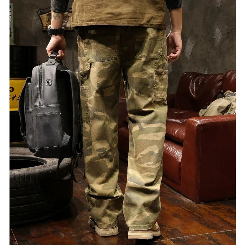 Camouflage Safari Wide-Leg Jeans with Pockets | Camo Colors