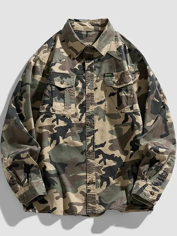 Men’s Camouflage Cotton Button-Up Shirt – Casual & Loose Fit | Camo Colors