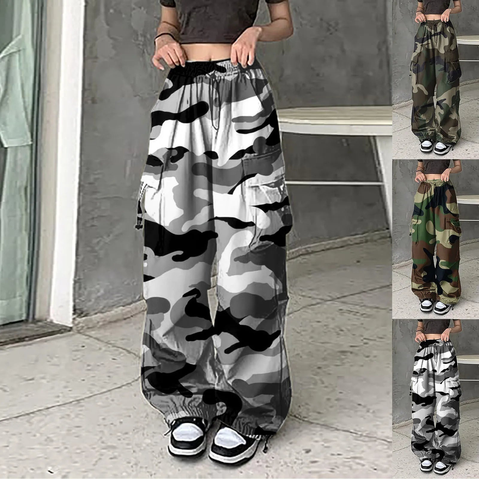 Women's Camo Cargo Joggers – Casual Loose-Fit Streetwear Pants | Camo Colors