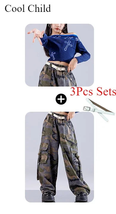 Girls' Hip-Hop Crop Top Camouflage Cargo Pants – Streetwear Style | Camo Colors