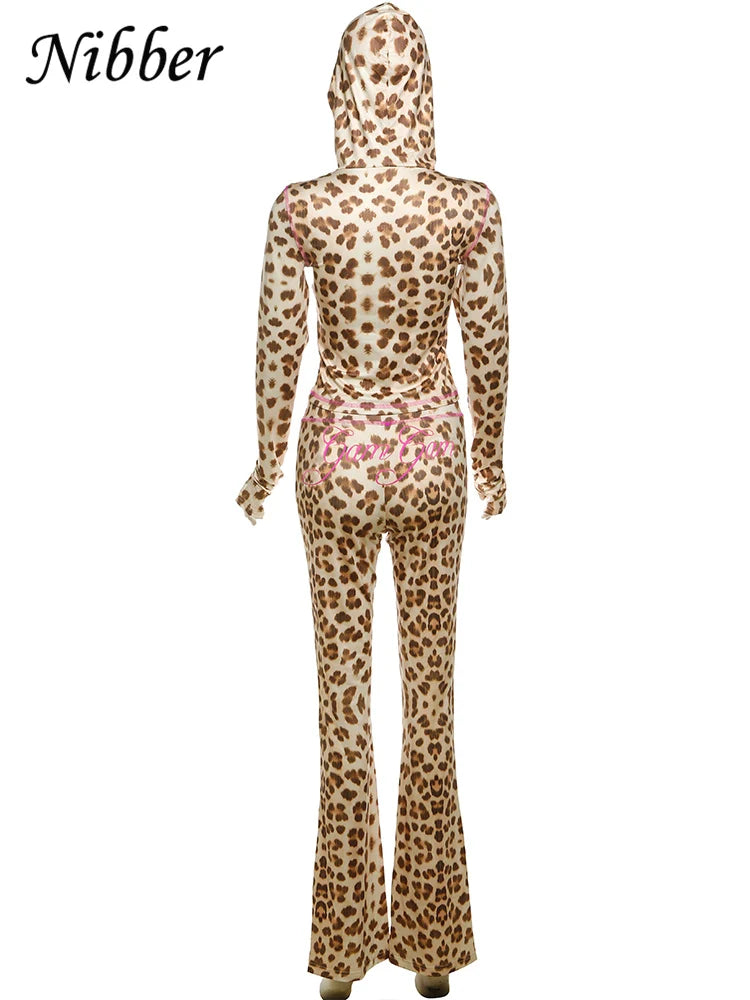 Women's Crop Hoodie & Flared Pants | Leopard Print Set | Camo Colors