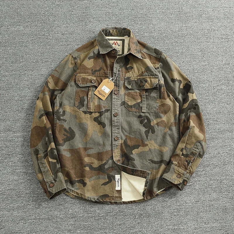 Men’s Retro Camo Military Cargo Shirt – 100% Cotton | Camo Colors