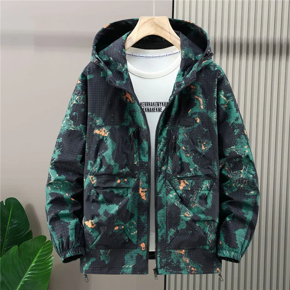 Men’s Hooded Camo Windbreaker – Plus Size | Camo Colors