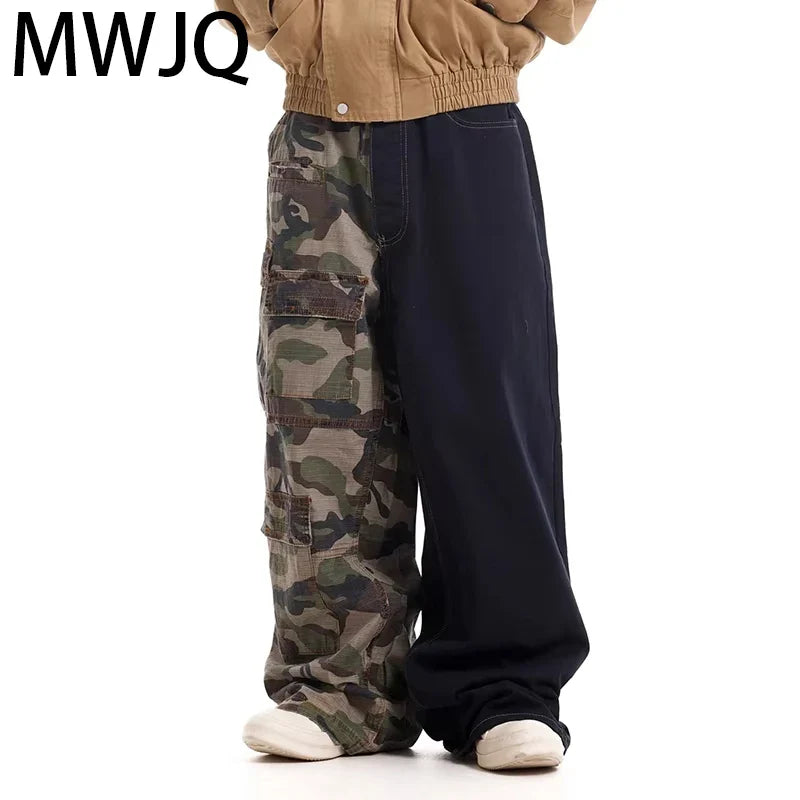 Men’s Vintage Camouflage Spliced Wide-Leg Cargo Pants | Camo Colors