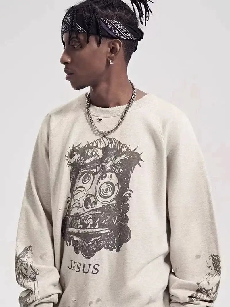 Vintage Graffiti Print Fleece Hoodie – Street Style | Camo Colors