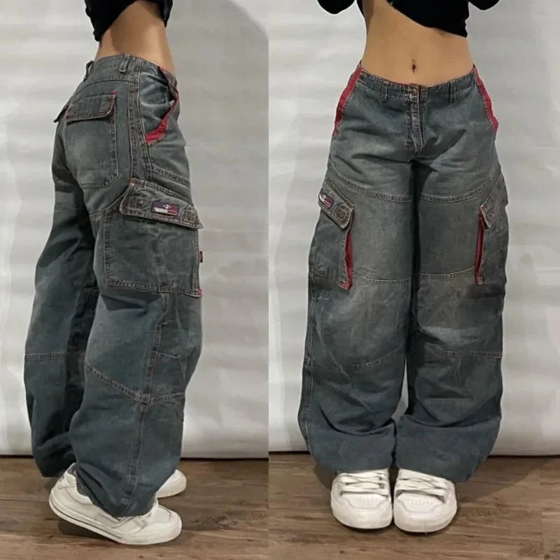 Y2K Gothic Vintage Baggy Cargo Jeans – High Waist Wide Leg Denim | Camo Colors