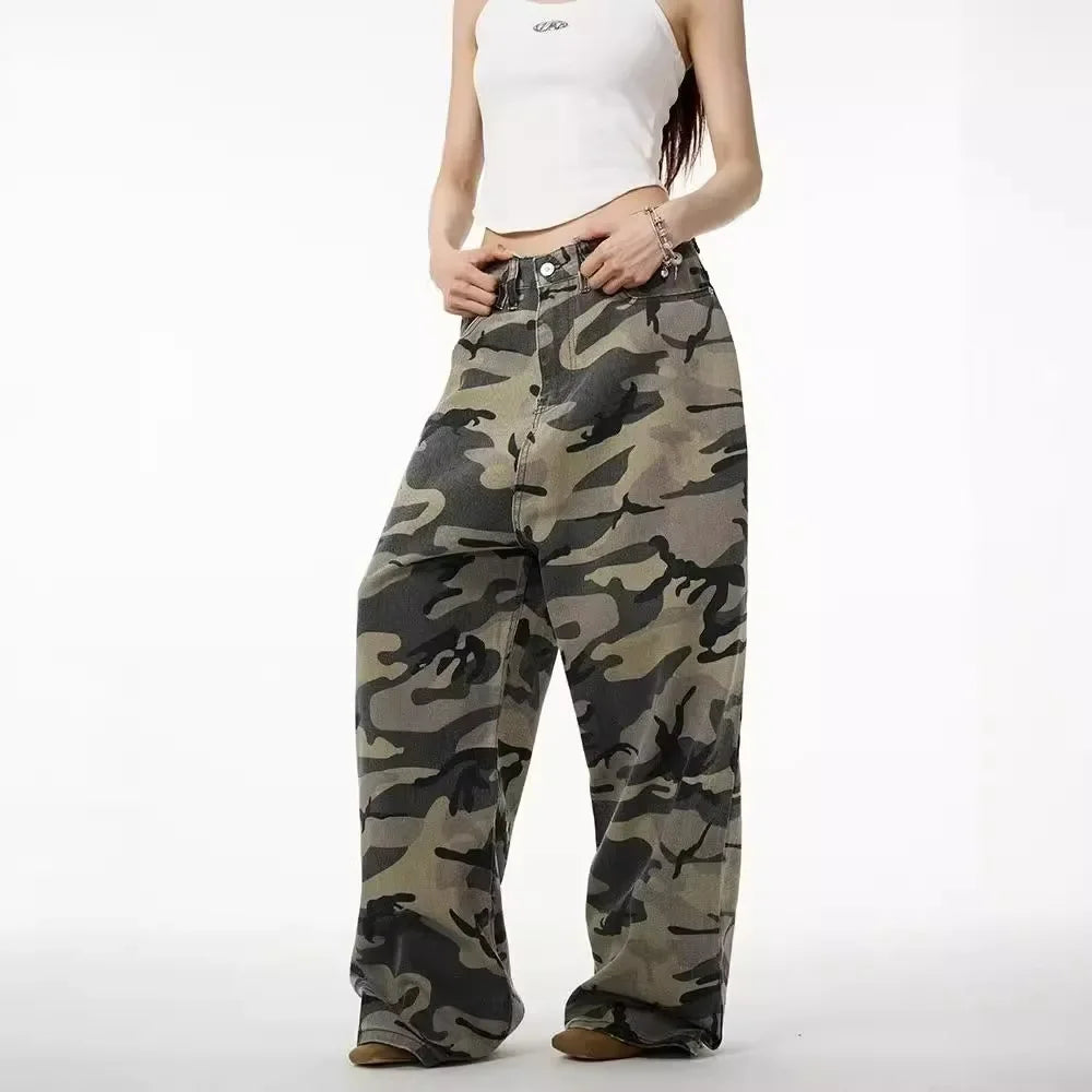 Vintage American Camouflage Straight-Leg Jeans | Camo Colors