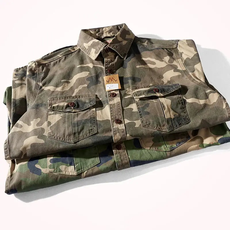 Military Style Camouflage Shirt – Spring & Fall Casual Cotton Top | Camo Colors