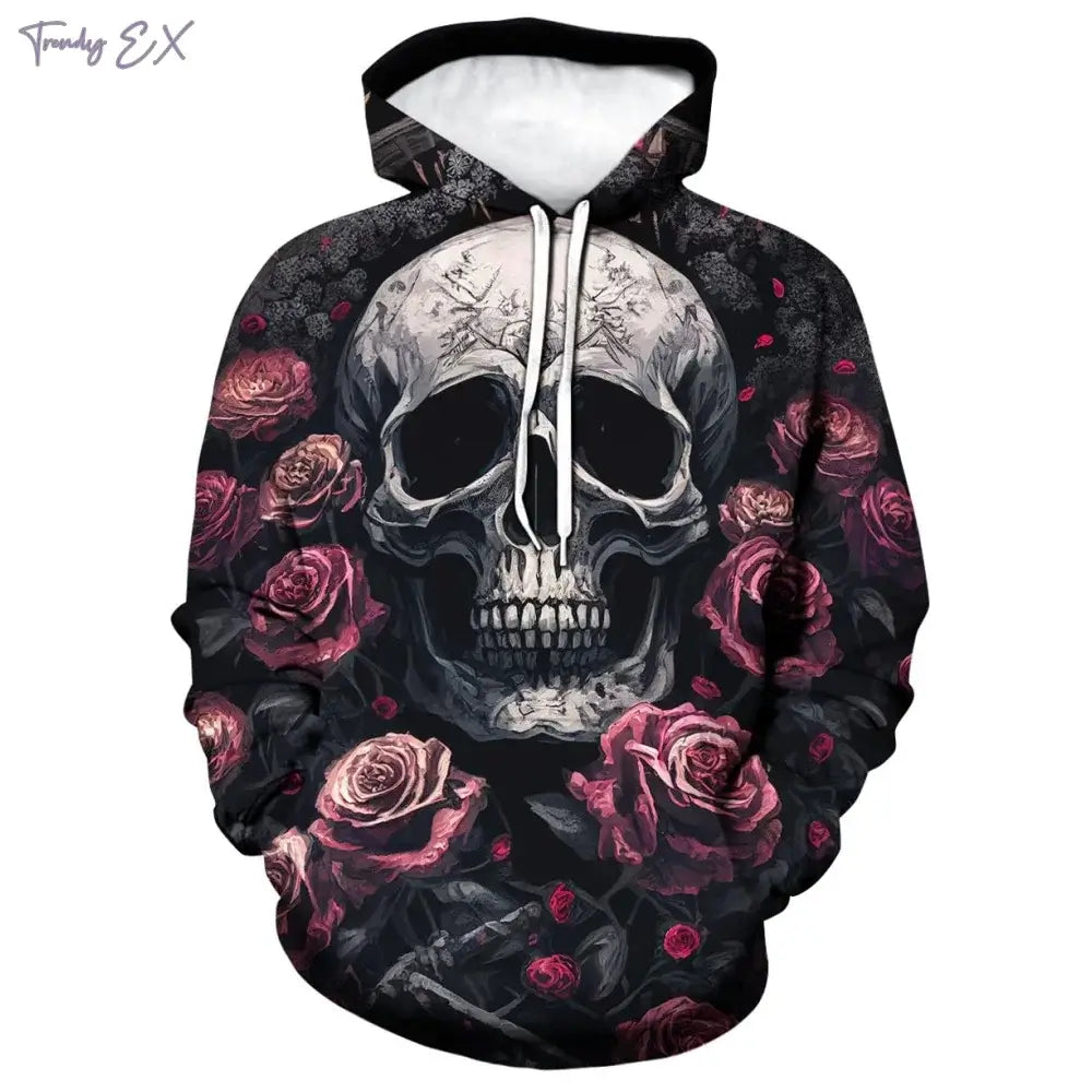 3D Skull Print Hoodie – Y2K Street Punk Pullover | Camo Colors