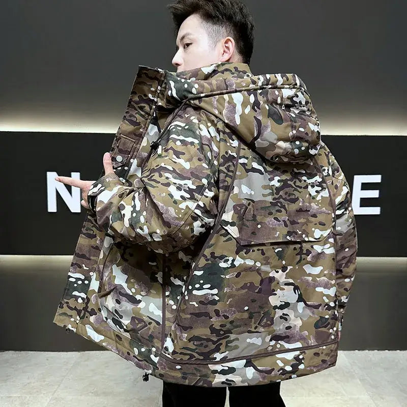 Men's Camouflage Hooded Down Jacket | White Duck Down Puffer Camo Colors