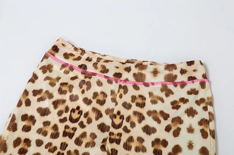 Leopard Letter Print 2-Piece Tracksuit – Crop Hoodie & Flare Pants | Camo Colors