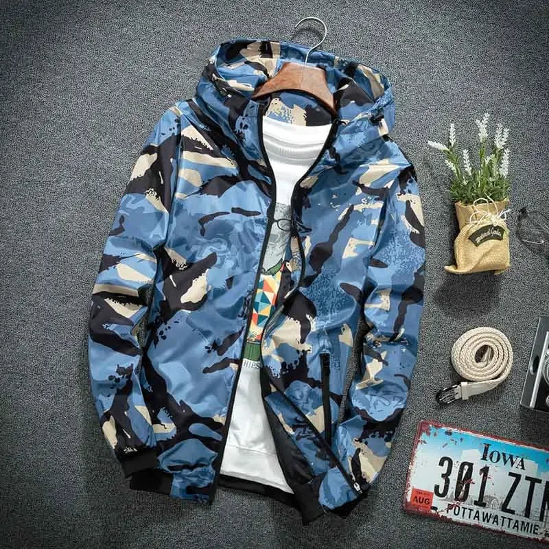 Men's Camo Hooded Windbreaker – Casual Spring Jacket | Camo Colors