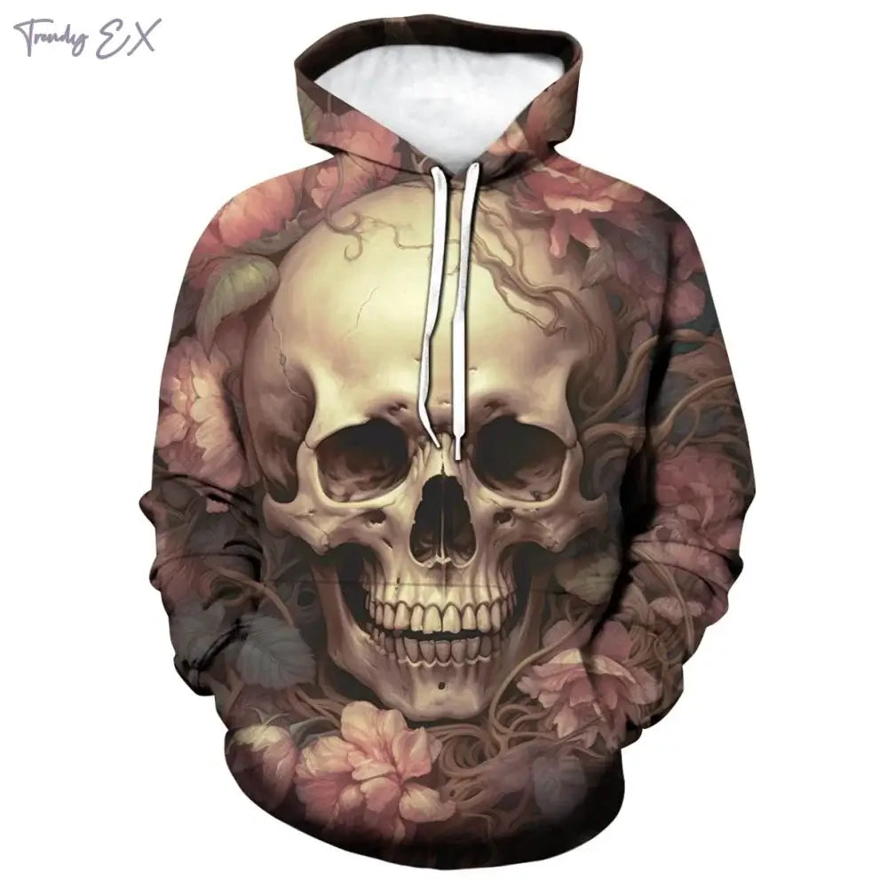 3D Skull Print Hoodie – Y2K Street Punk Pullover | Camo Colors