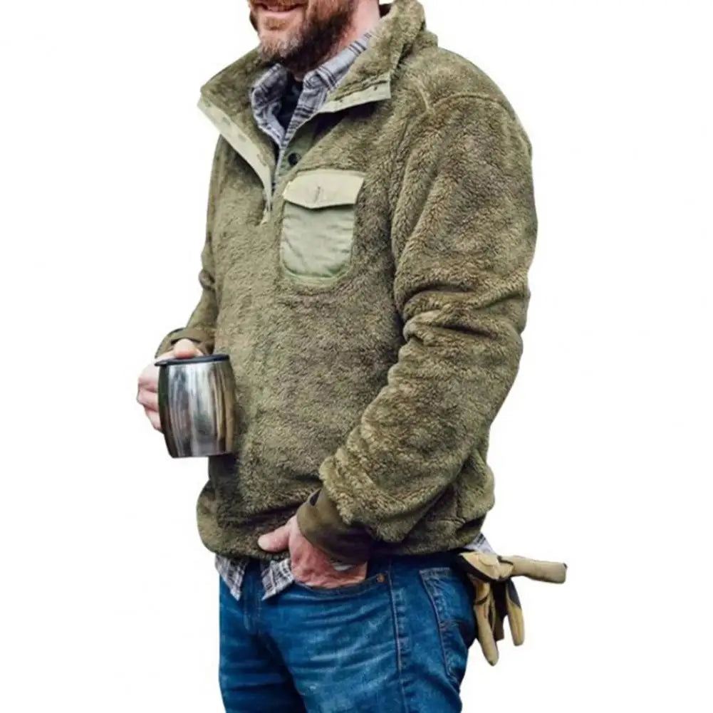 Men's Plush Sweatshirt with Pockets – Warm & Windproof | Camo Colors