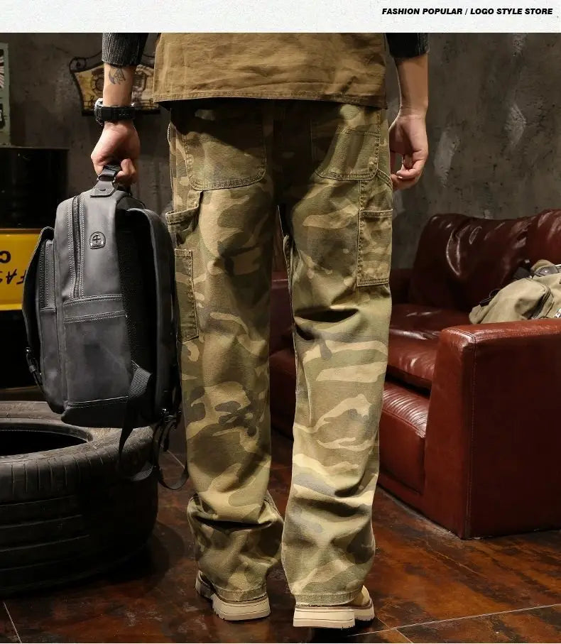 Camouflage Safari Wide-Leg Jeans with Pockets | Camo Colors