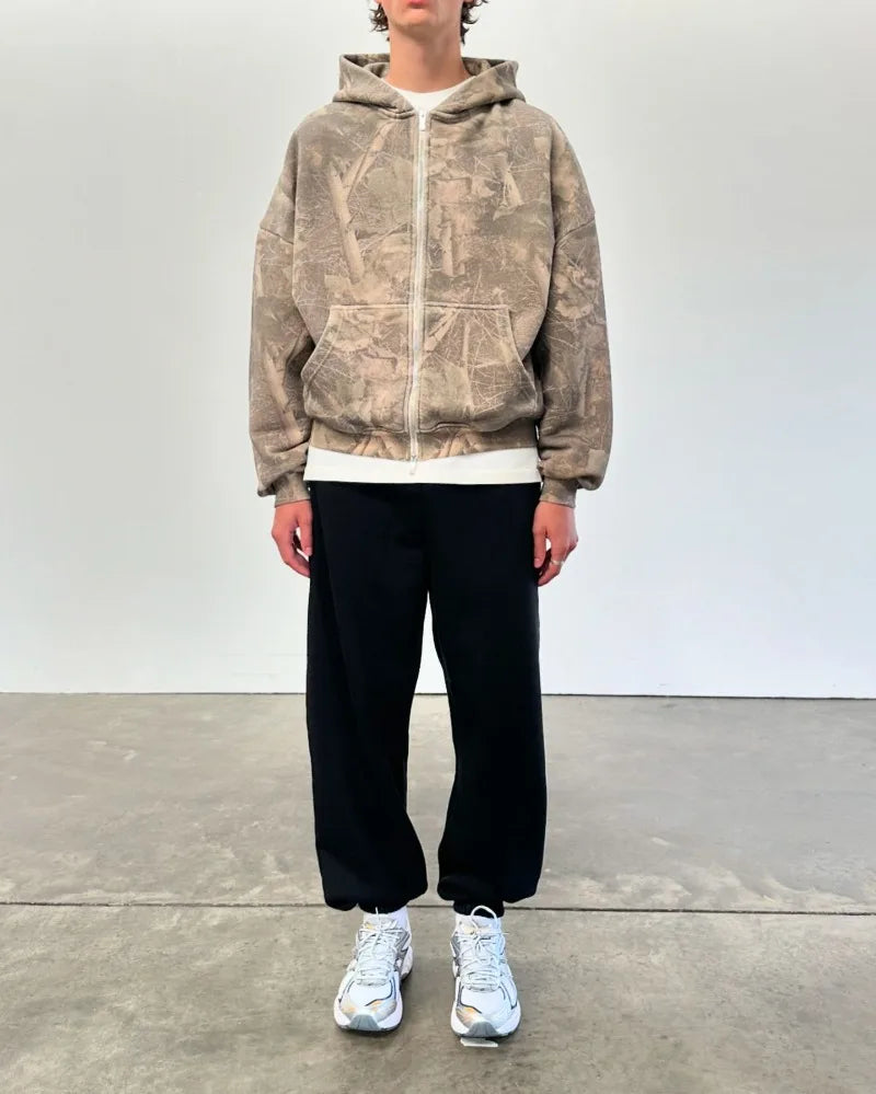 Y2K Leaf Print Zipper Hoodie – Hip Hop Streetwear | Camo Colors