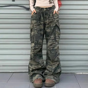 Women’s Y2K Camouflage Cargo Jeans – High-Waist Wide-Leg | Camo Colors