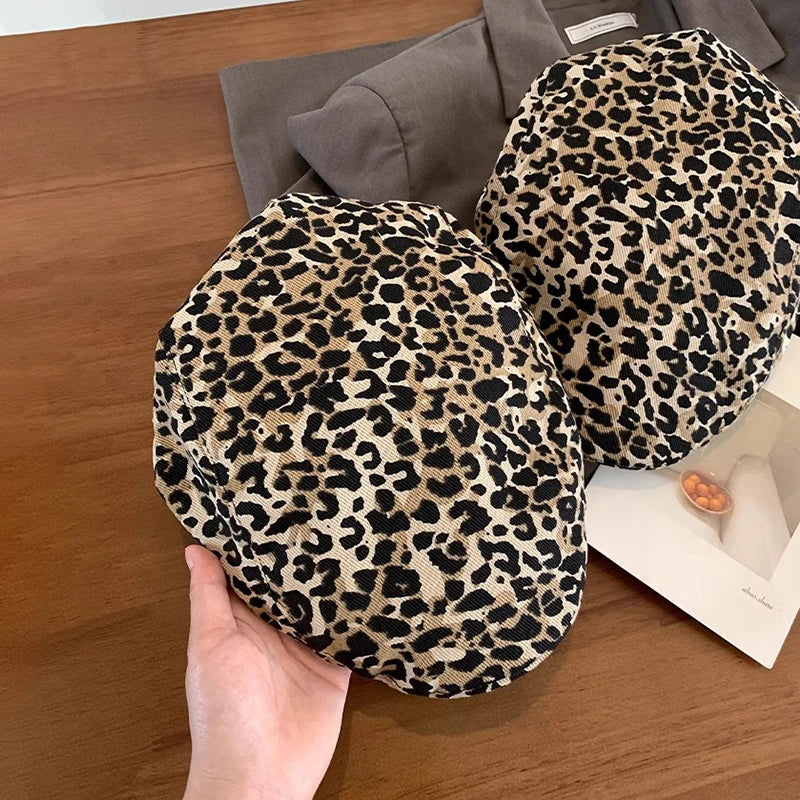 American Retro Leopard Print Duckbill Beret - Niche Fashion Hat | Camo Colors