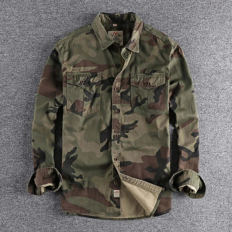 Men’s Camouflage Cargo Shirt – Military Tactical Casual Top | Camo Colors