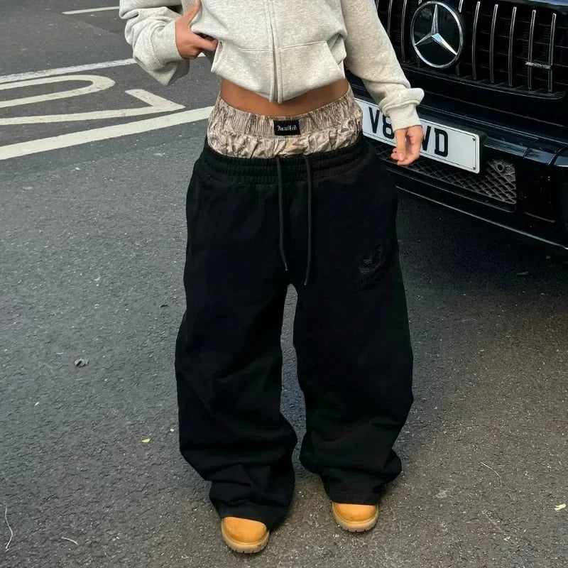 Retro Hip Hop Camo Wide-Leg Sweatpants Women Y2K Streetwear Camo Colors