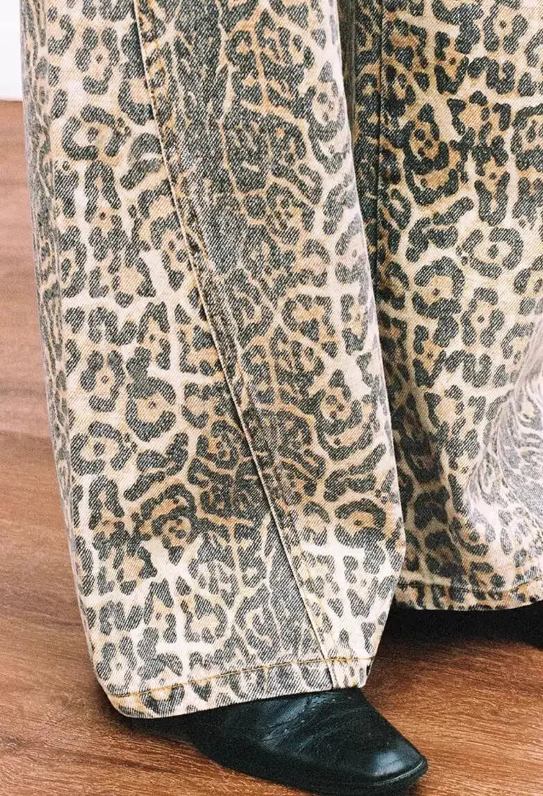 Women’s Retro Leopard Print Wide Leg Jeans | Y2K Hip-Hop Style | Camo Colors