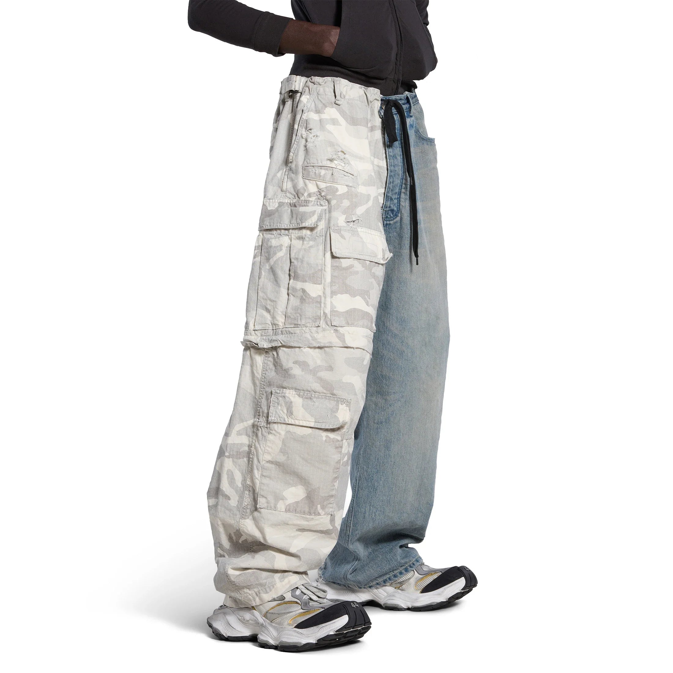 Men's Vintage Washed Camo Spliced Wide-Leg Jeans | Camo Colors