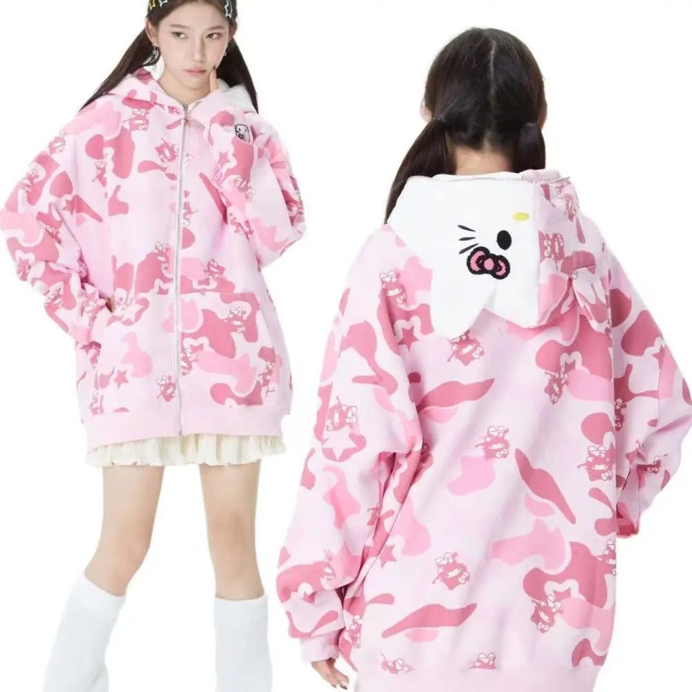 Anime Couple Outfit Cotton Cute Cardigan Jacket – Hello Kitty Hoodie | Camo Colors