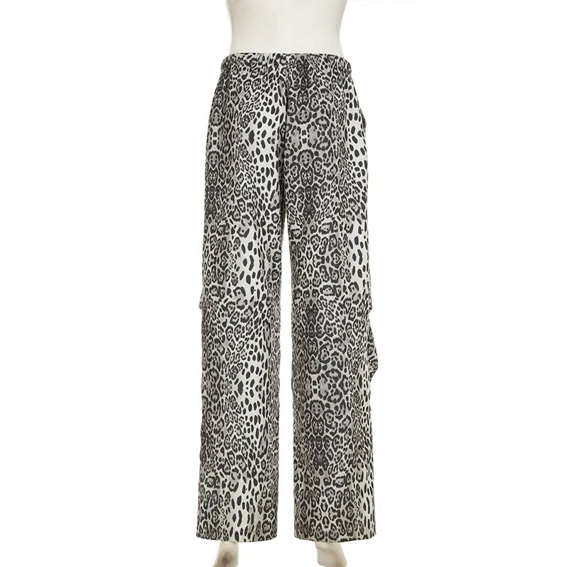 Women's Grey Leopard Print Cargo Pants | Vintage Y2K Style | Camo Colors
