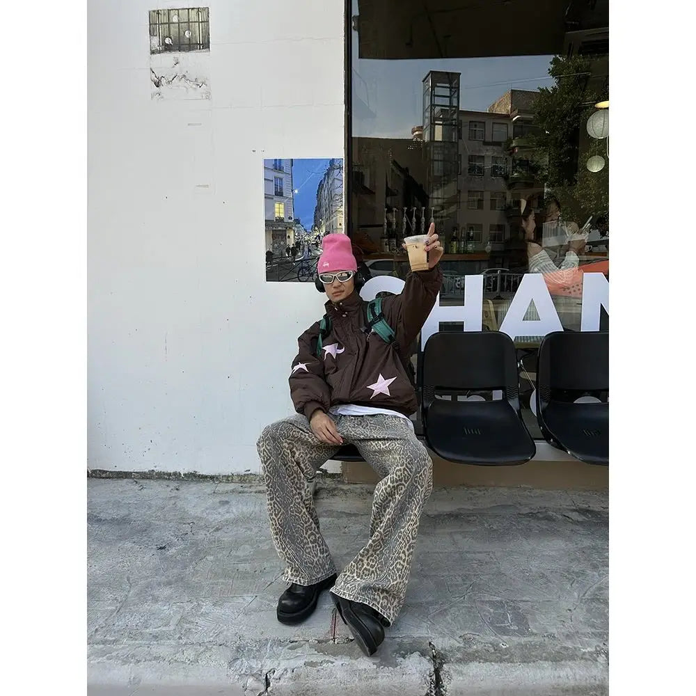 Camo Leopard Print Jeans for Men & Women Loose Straight Fit Camo Colors