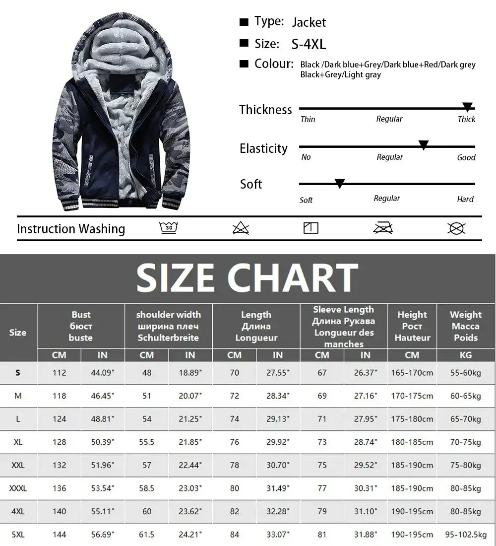 Men’s Thick Fleece Camo Jacket – Warm & Windproof | Camo Colors