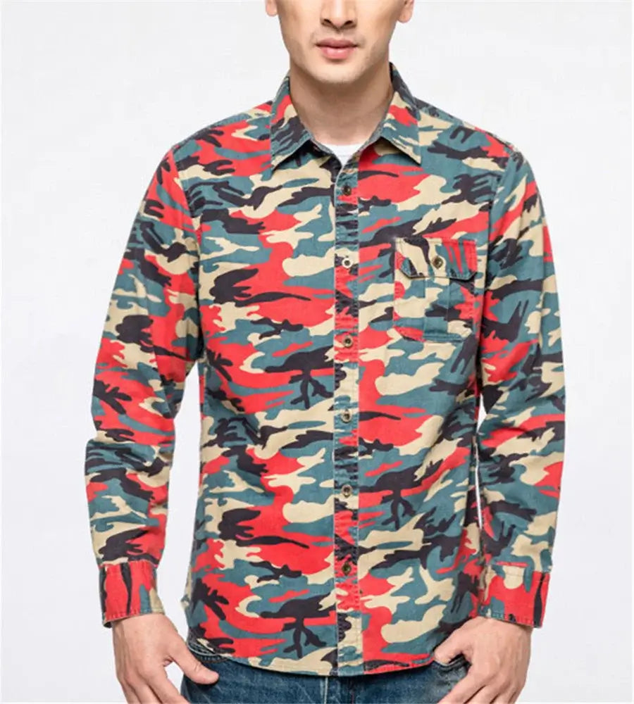 Camouflage Cotton Shirt for Men – Casual Outdoor Climbing Top | Camo Colors