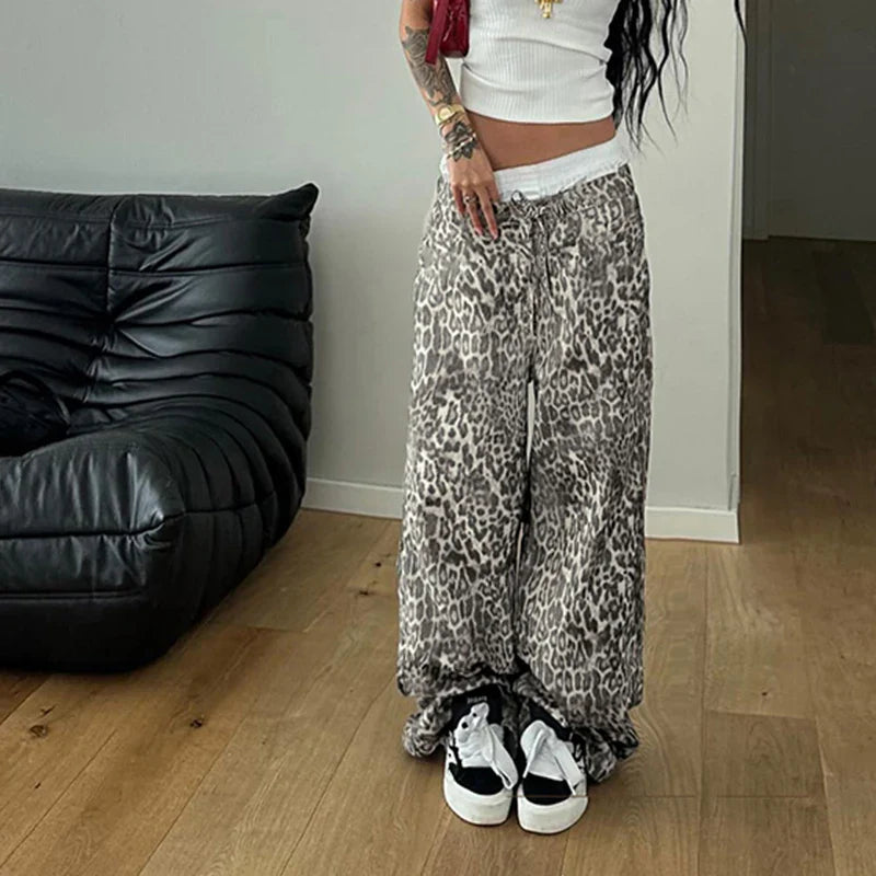 Women's Grey Leopard Print Cargo Pants | Vintage Y2K Style | Camo Colors