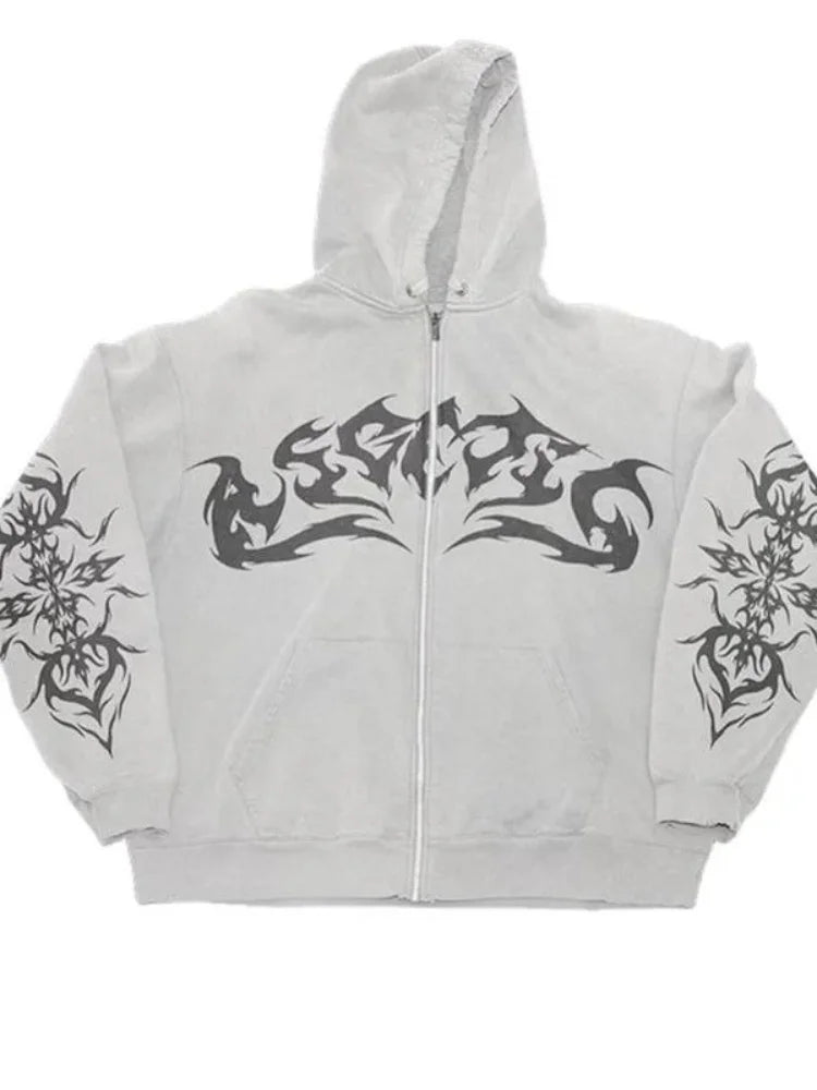 Gothic Y2K Zip-Up Hoodie | Retro Punk Streetwear for Women | Camo Colors