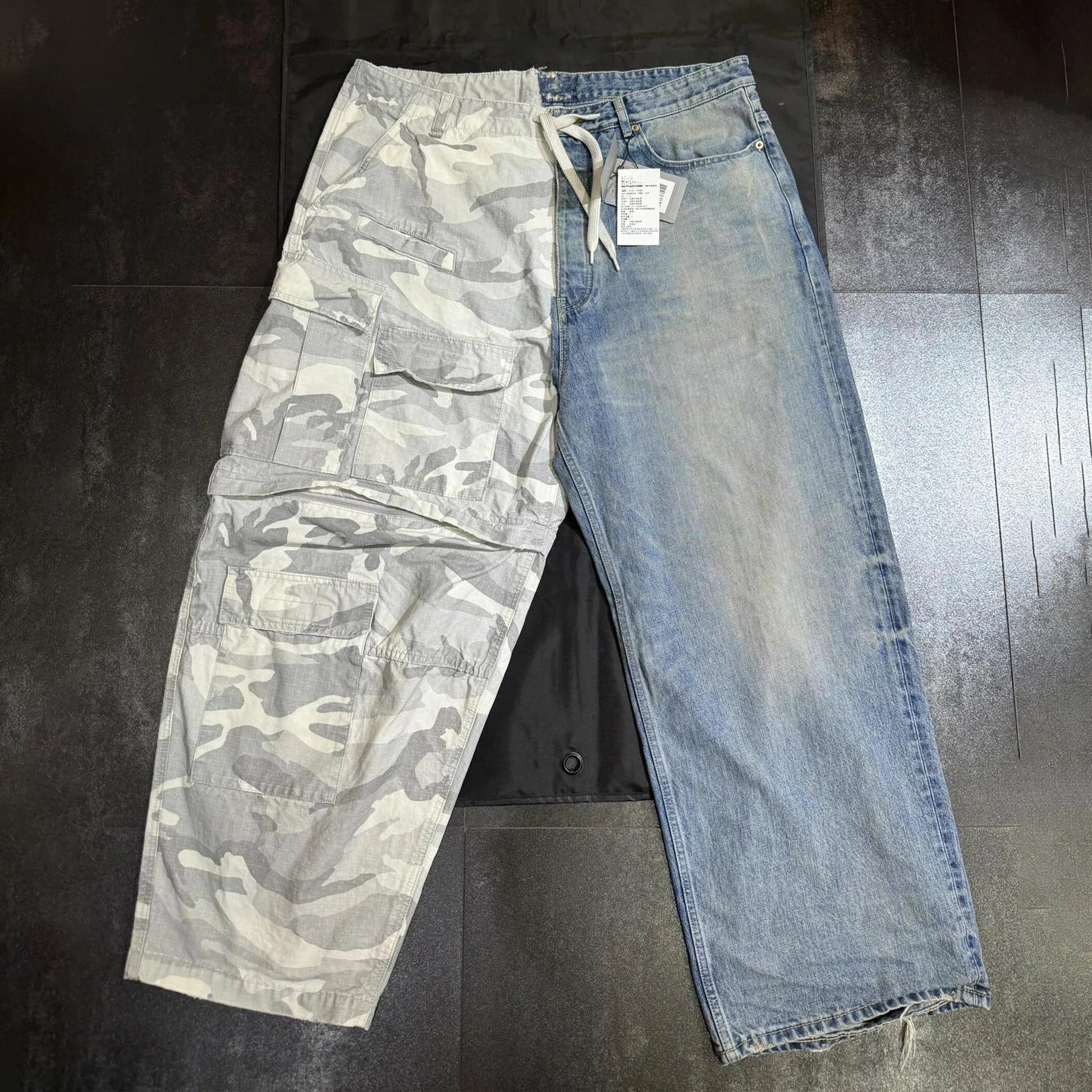 Men's Vintage Washed Camo Spliced Wide-Leg Jeans | Camo Colors