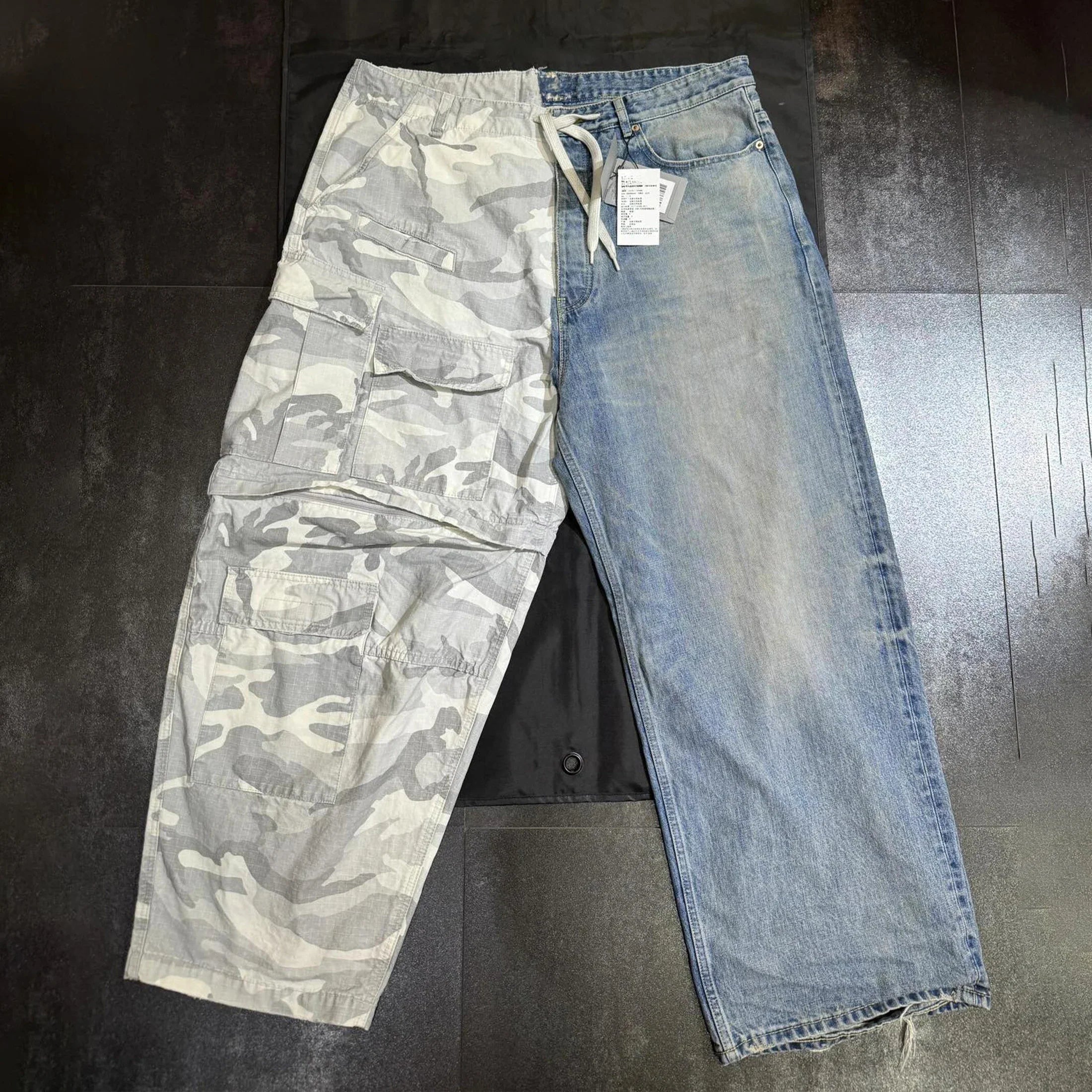 Men's Vintage Washed Camo Spliced Wide-Leg Jeans | Camo Colors