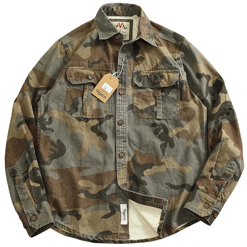 Men’s Retro Camo Military Cargo Shirt – 100% Cotton | Camo Colors