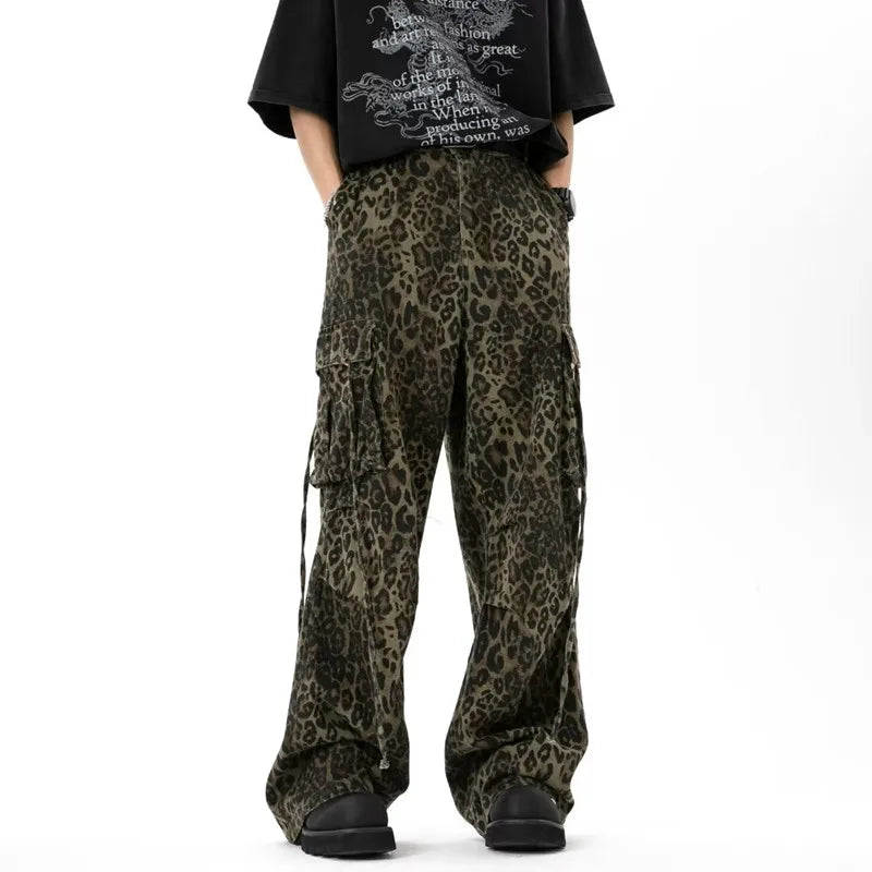 Cyber Y2K Leopard Baggy Stacked Cargo Jeans | Streetwear Style | Camo Colors