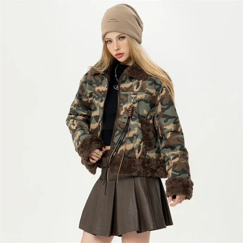 Women’s Camouflage Cropped Berber Fleece Jacket | Camo Colors